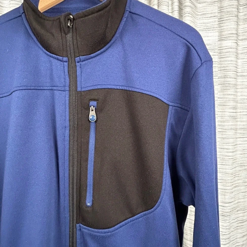 Reel Legends Full Zip Jacket Blue Mens Large LG L Fleece Lined Mock Neck EUC
